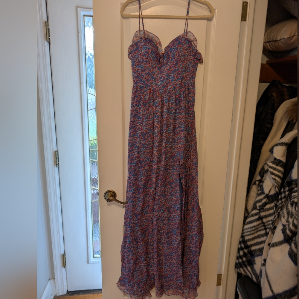 Sau Lee Florence Silk Gown Blue Floral - Picture 12 of 12